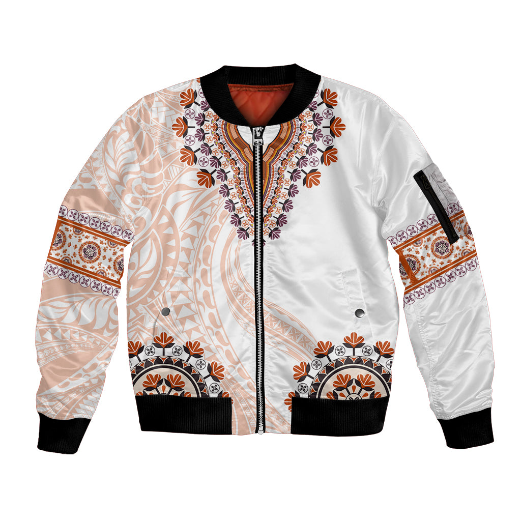 Africa Dashiki Sleeve Zip Bomber Jacket With Polynesian Pattern Beige Version LT05 Unisex Beige - Polynesian Pride
