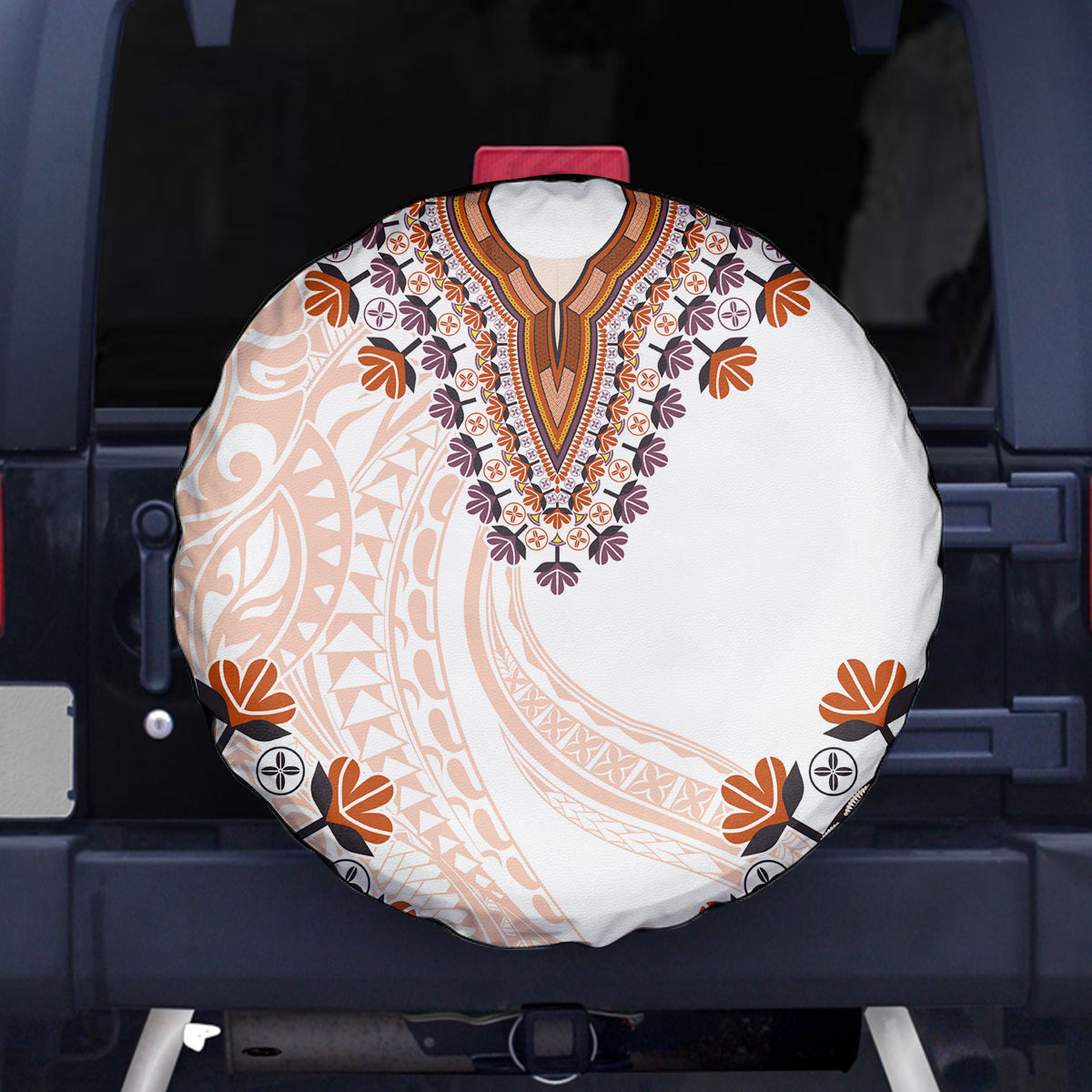 Africa Dashiki Spare Tire Cover With Polynesian Pattern Beige Version