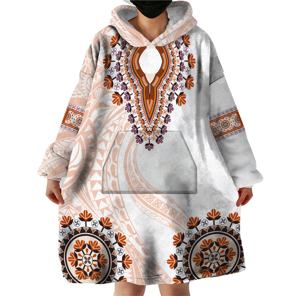 Africa Dashiki Wearable Blanket Hoodie With Polynesian Pattern Beige Version LT05 - Polynesian Pride