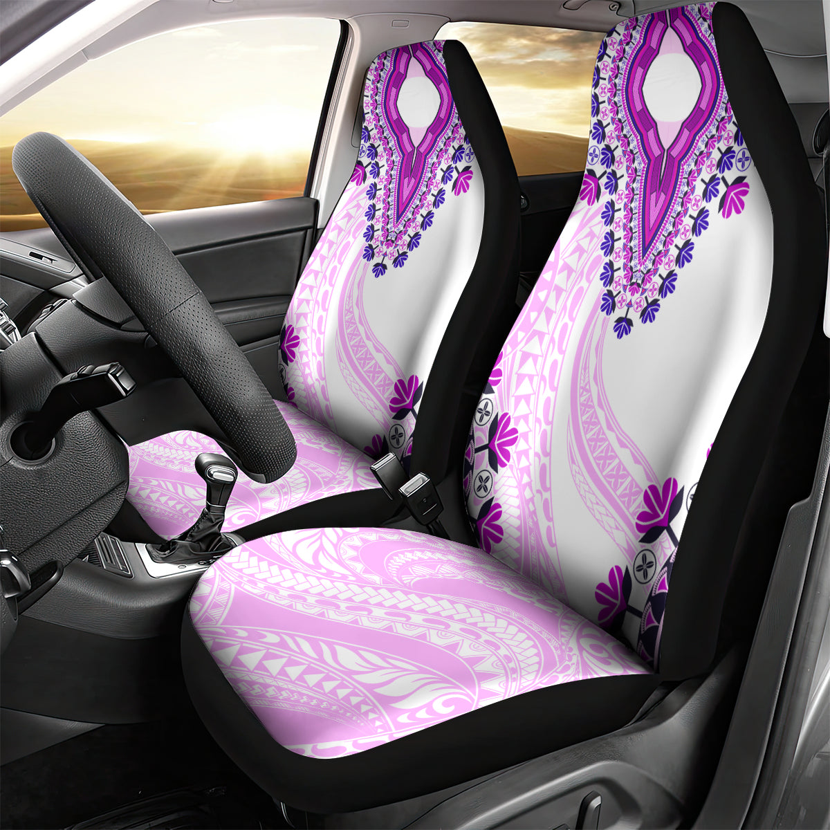 Africa Dashiki Car Seat Cover With Polynesian Pattern Pink Version