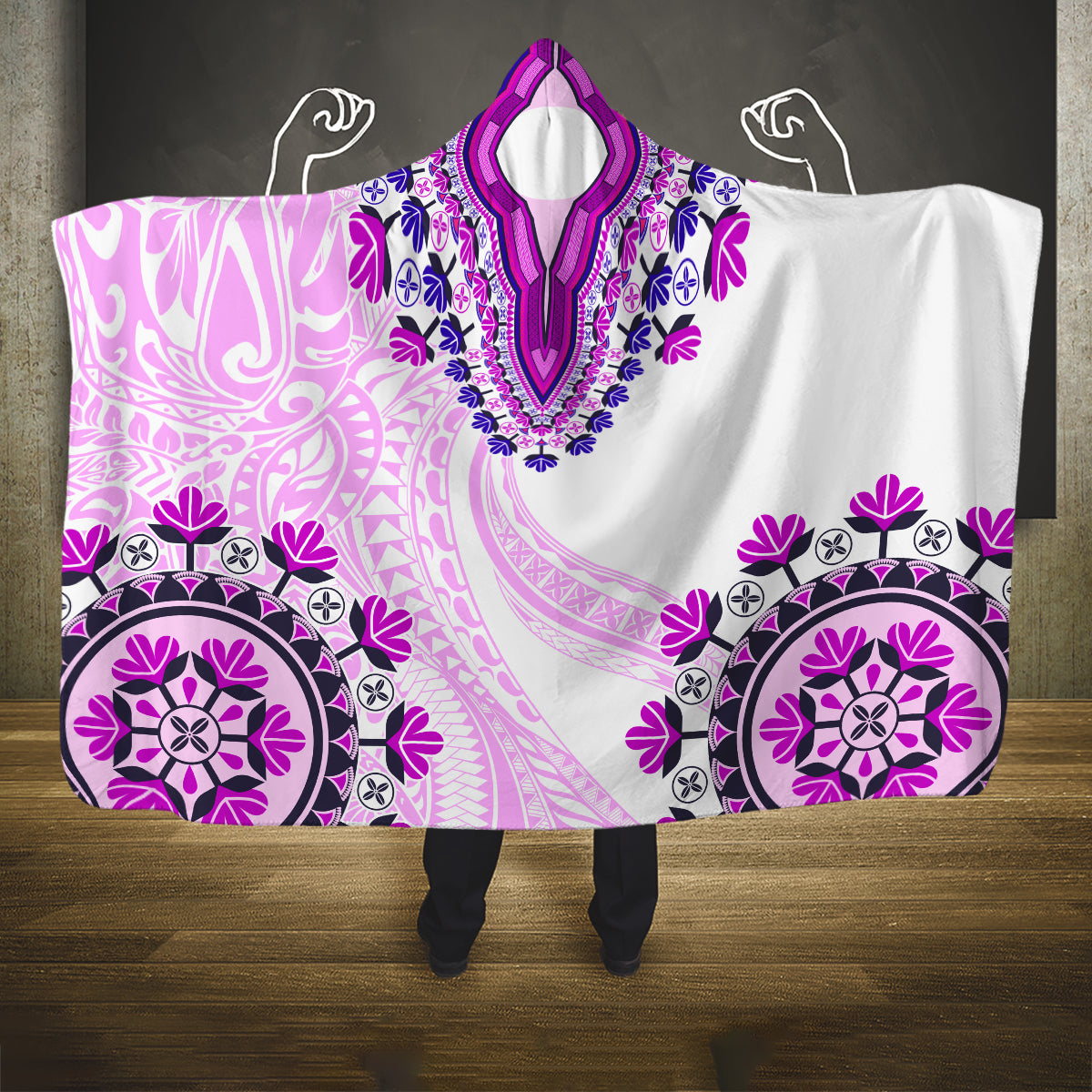 Africa Dashiki Hooded Blanket With Polynesian Pattern Pink Version LT05 One Size Pink - Polynesian Pride