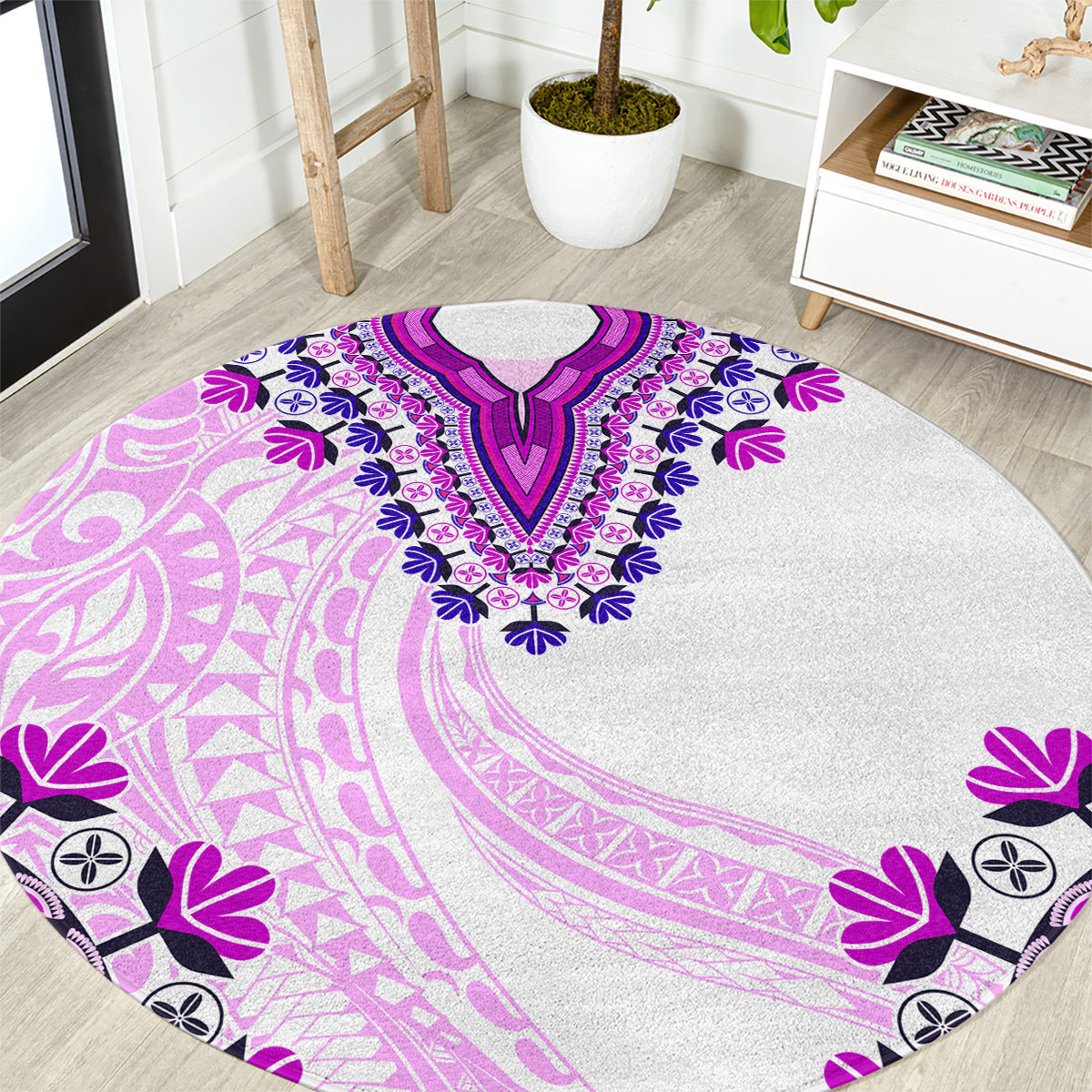 Africa Dashiki Round Carpet With Polynesian Pattern Pink Version LT05 Pink - Polynesian Pride