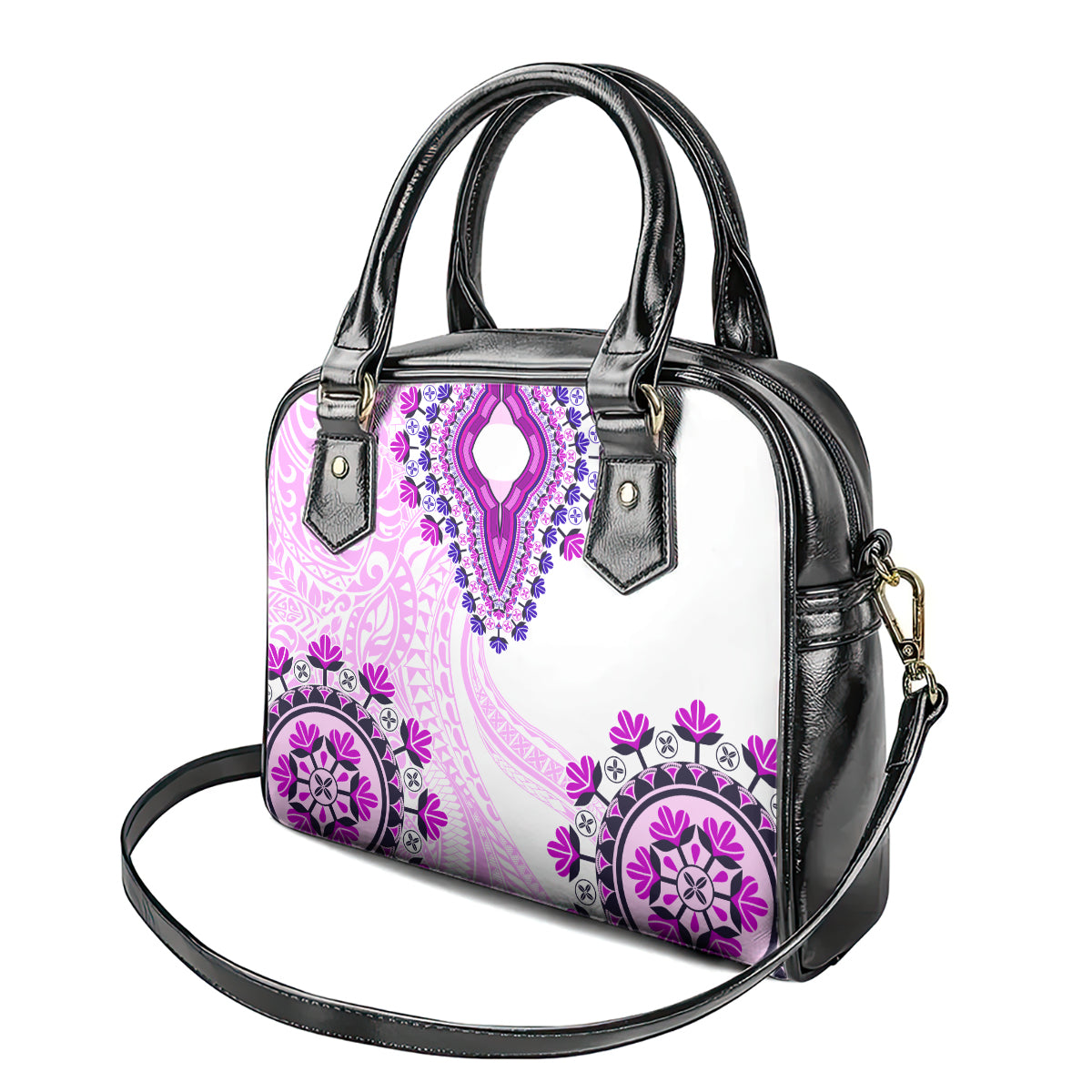 Africa Dashiki Shoulder Handbag With Polynesian Pattern Pink Version