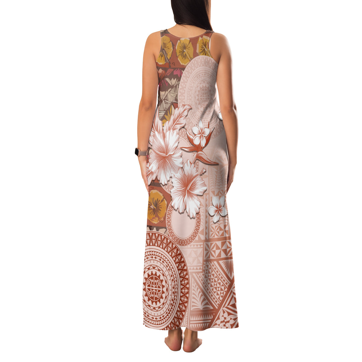 Tonga Ngatu Pattern With Light Tabasco Hibiscus Family Matching Tank Maxi Dress and Hawaiian Shirt Oil Painting Style LT05 - Polynesian Pride