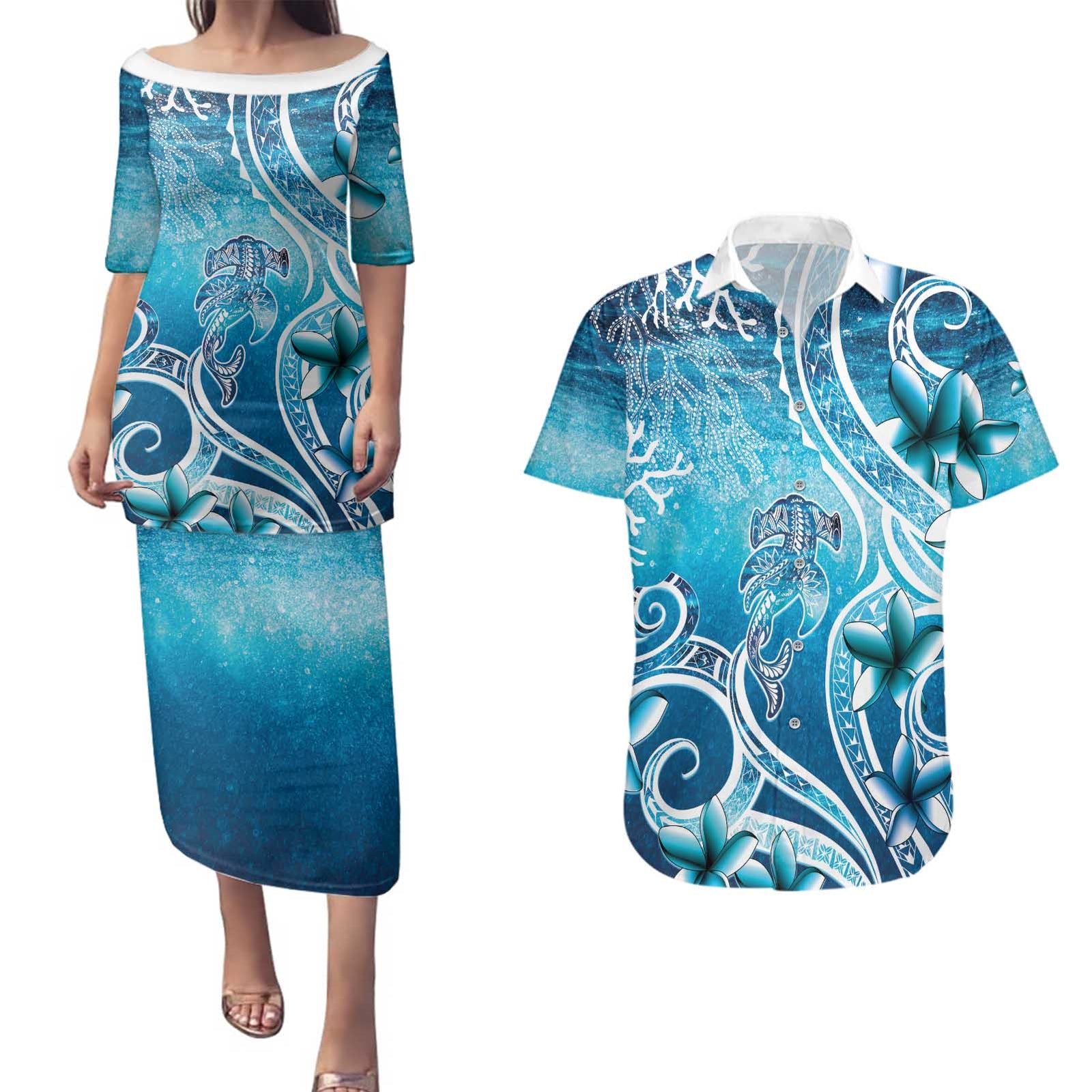 Polynesia World Ocean Day Couples Matching Puletasi and Hawaiian Shirt Ocean Style LT05 Blue - Polynesian Pride