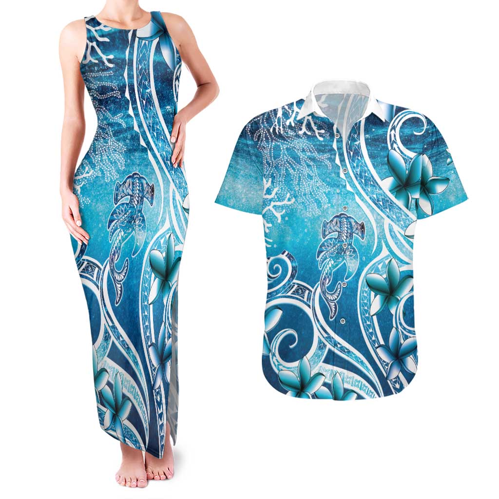 Polynesia World Ocean Day Couples Matching Tank Maxi Dress and Hawaiian Shirt Ocean Style LT05 Blue - Polynesian Pride
