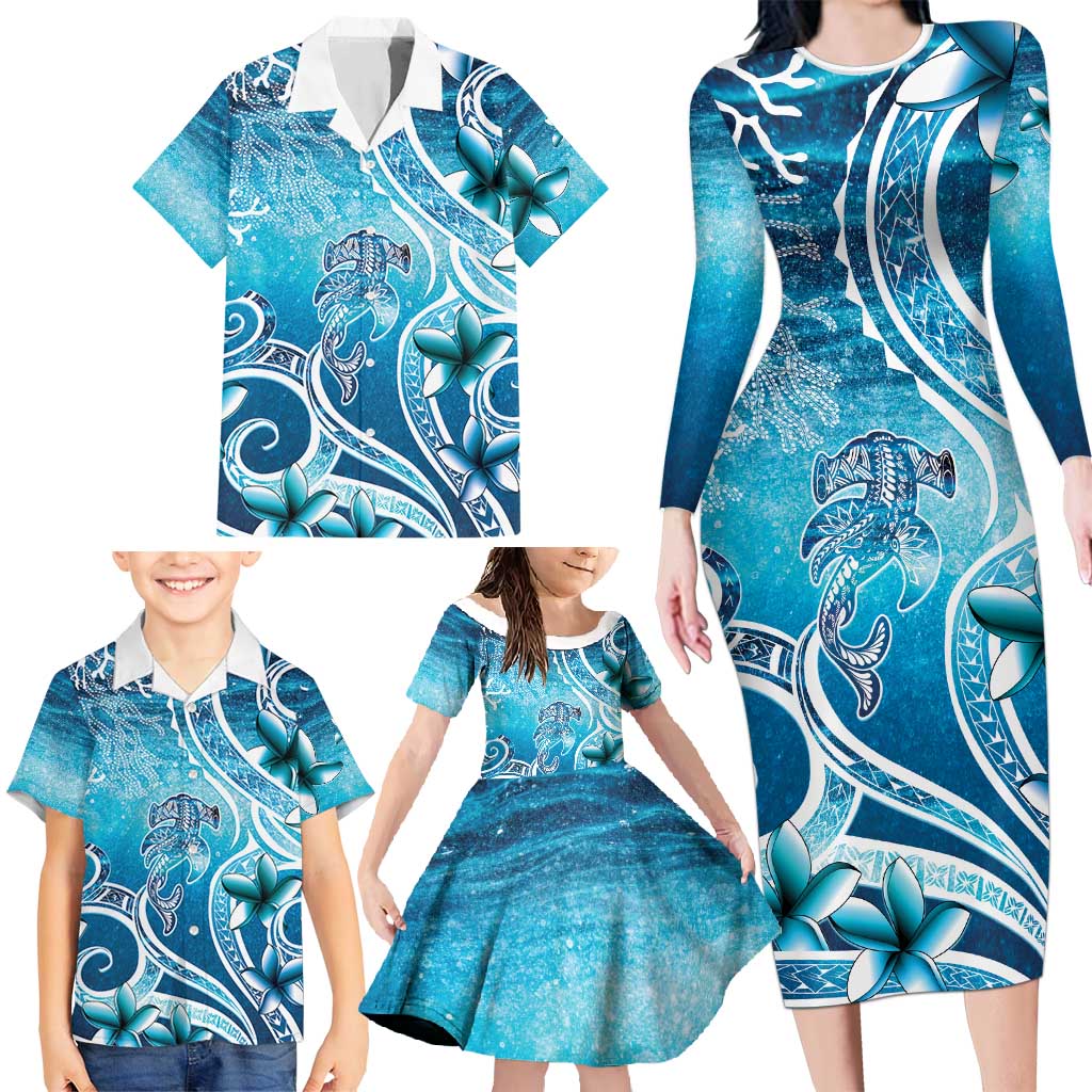 Polynesia World Ocean Day Family Matching Long Sleeve Bodycon Dress and Hawaiian Shirt Ocean Style