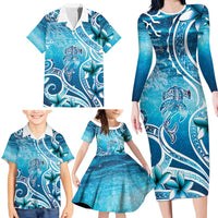 Polynesia World Ocean Day Family Matching Long Sleeve Bodycon Dress and Hawaiian Shirt Ocean Style