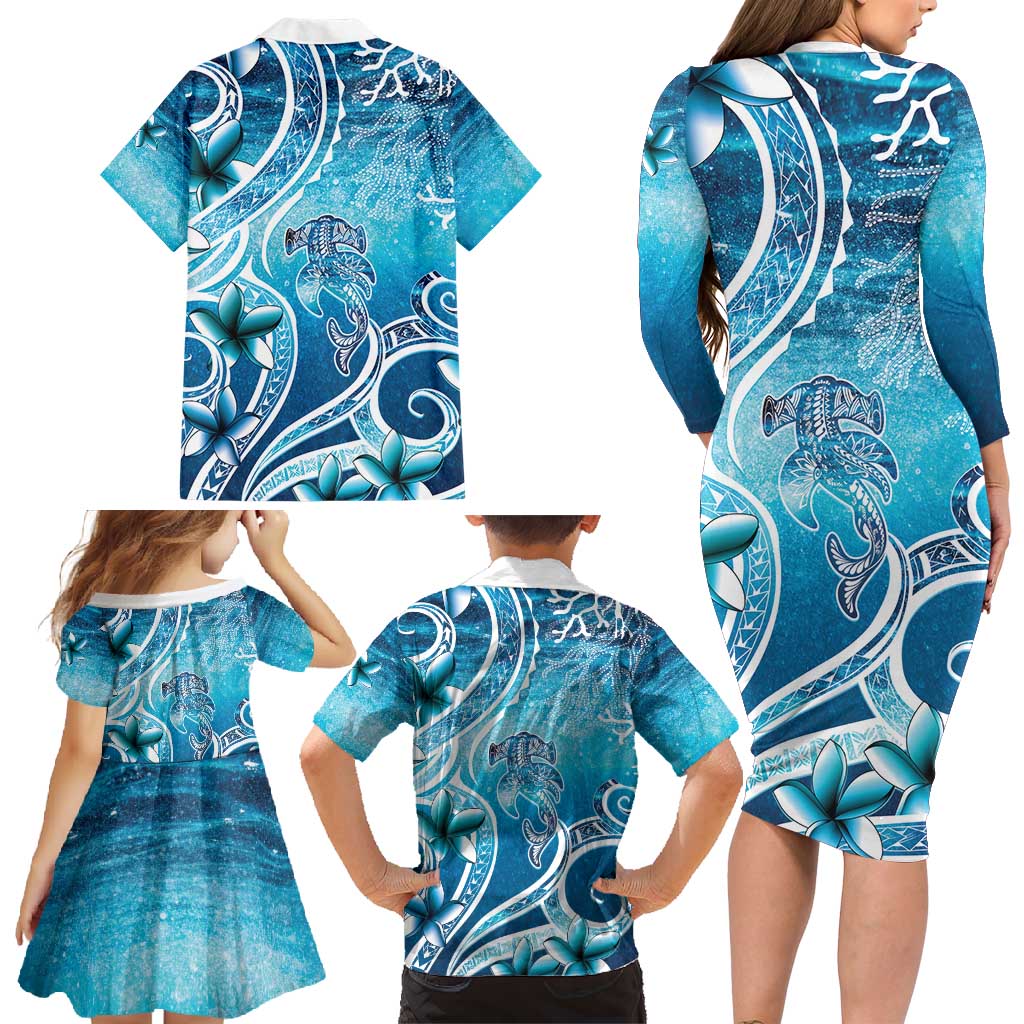 Polynesia World Ocean Day Family Matching Long Sleeve Bodycon Dress and Hawaiian Shirt Ocean Style