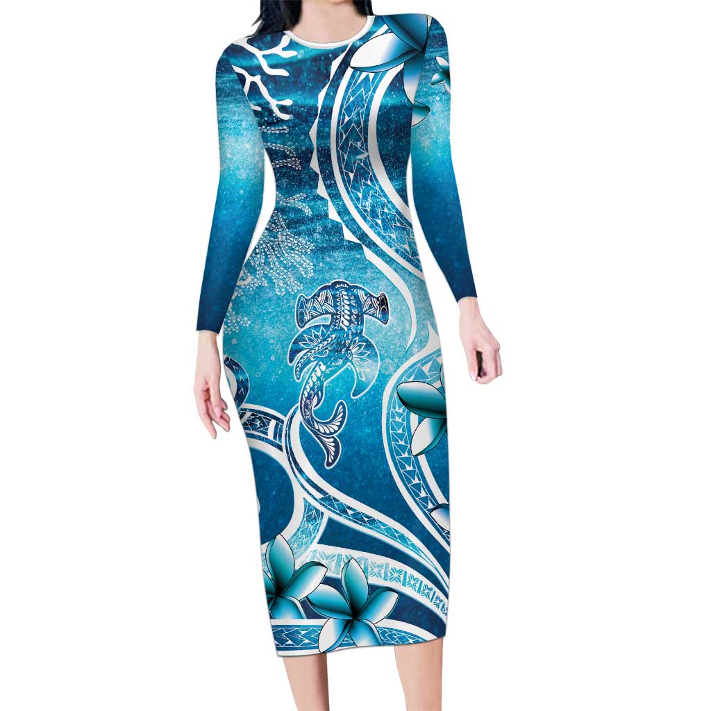 Polynesia World Ocean Day Family Matching Long Sleeve Bodycon Dress and Hawaiian Shirt Ocean Style