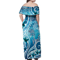 Polynesia World Ocean Day Family Matching Off Shoulder Maxi Dress and Hawaiian Shirt Ocean Style