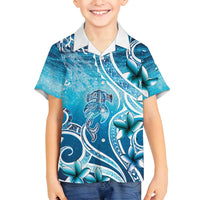 Polynesia World Ocean Day Family Matching Off Shoulder Short Dress and Hawaiian Shirt Ocean Style