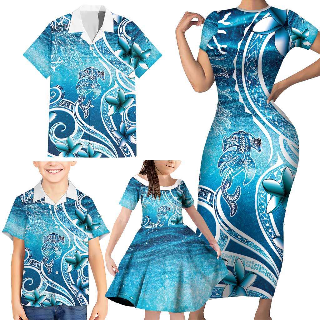 Polynesia World Ocean Day Family Matching Short Sleeve Bodycon Dress and Hawaiian Shirt Ocean Style