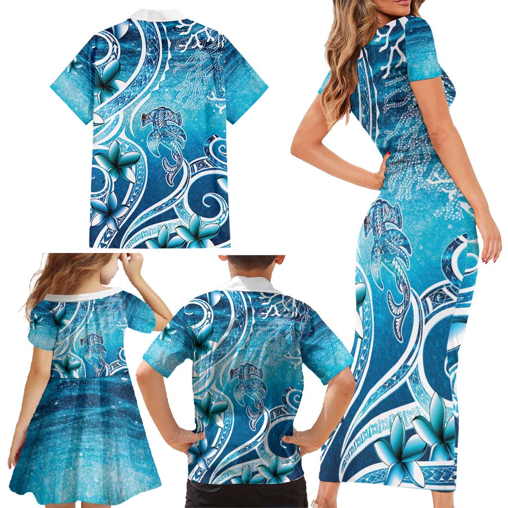 Polynesia World Ocean Day Family Matching Short Sleeve Bodycon Dress and Hawaiian Shirt Ocean Style