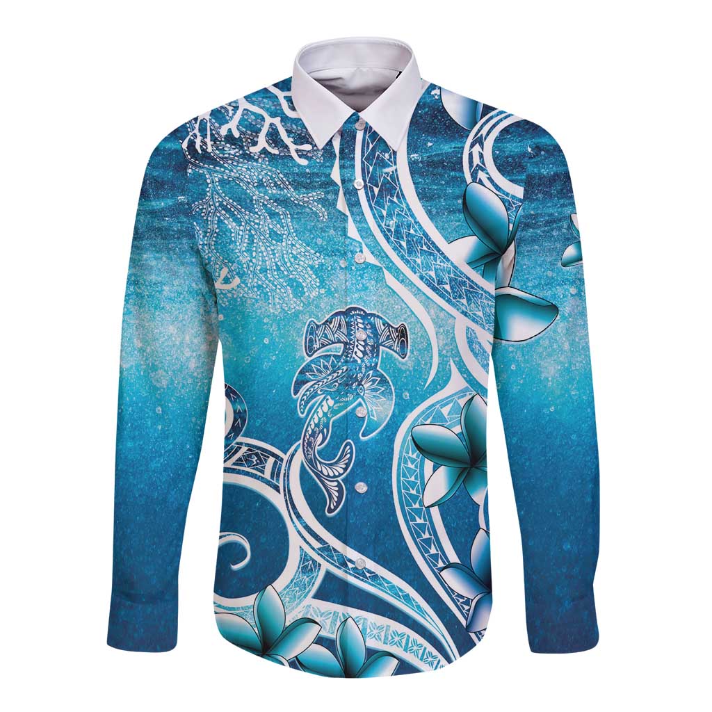 Polynesia World Ocean Day Long Sleeve Button Shirt Ocean Style LT05 Unisex Blue - Polynesian Pride