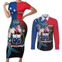 Samoa Couples Matching Short Sleeve Bodycon Dress and Long Sleeve Button Shirt Humpback Whale Siapo Pattern