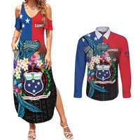 Samoa Couples Matching Summer Maxi Dress and Long Sleeve Button Shirt Humpback Whale Siapo Pattern