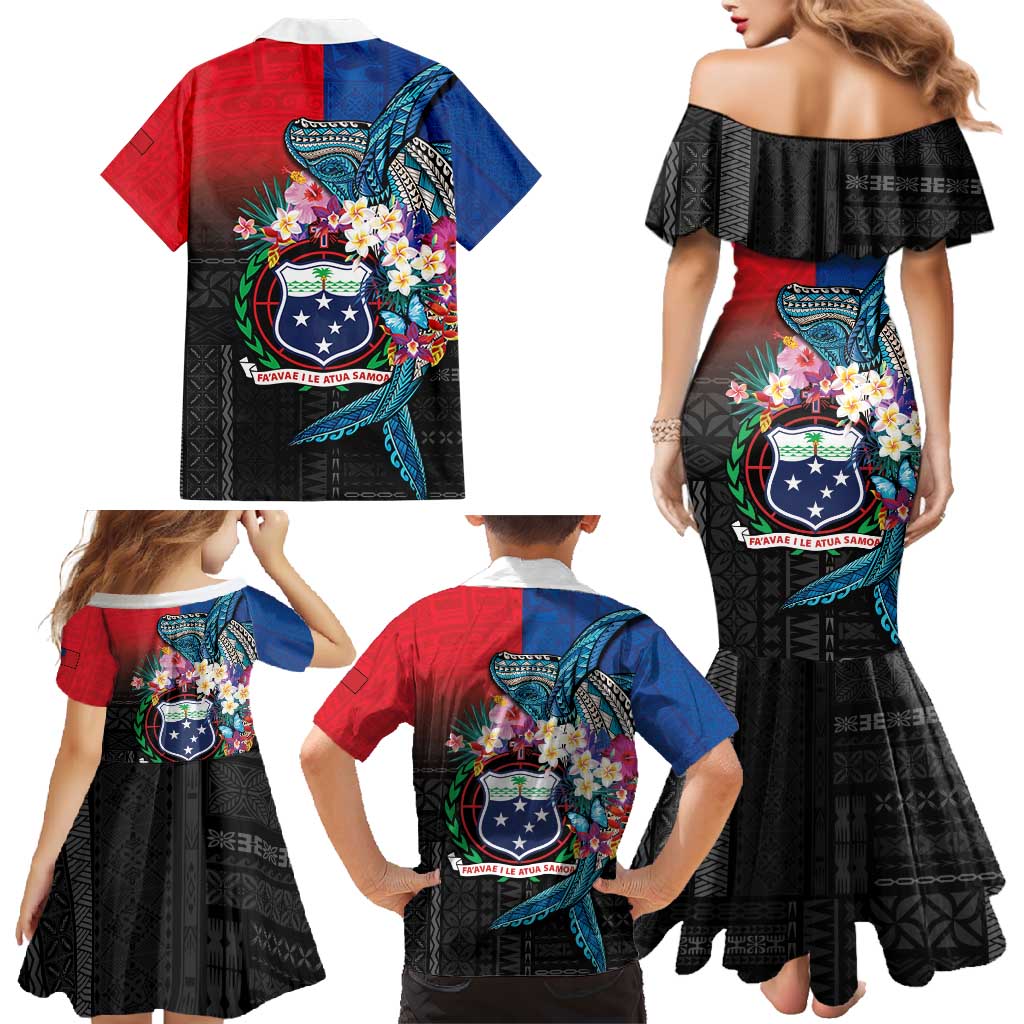 Samoa Family Matching Mermaid Dress and Hawaiian Shirt Humpback Whale Siapo Pattern