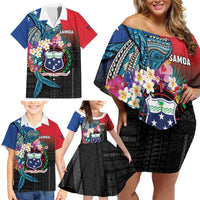 Samoa Family Matching Off Shoulder Short Dress and Hawaiian Shirt Humpback Whale Siapo Pattern LT05 - Polynesian Pride