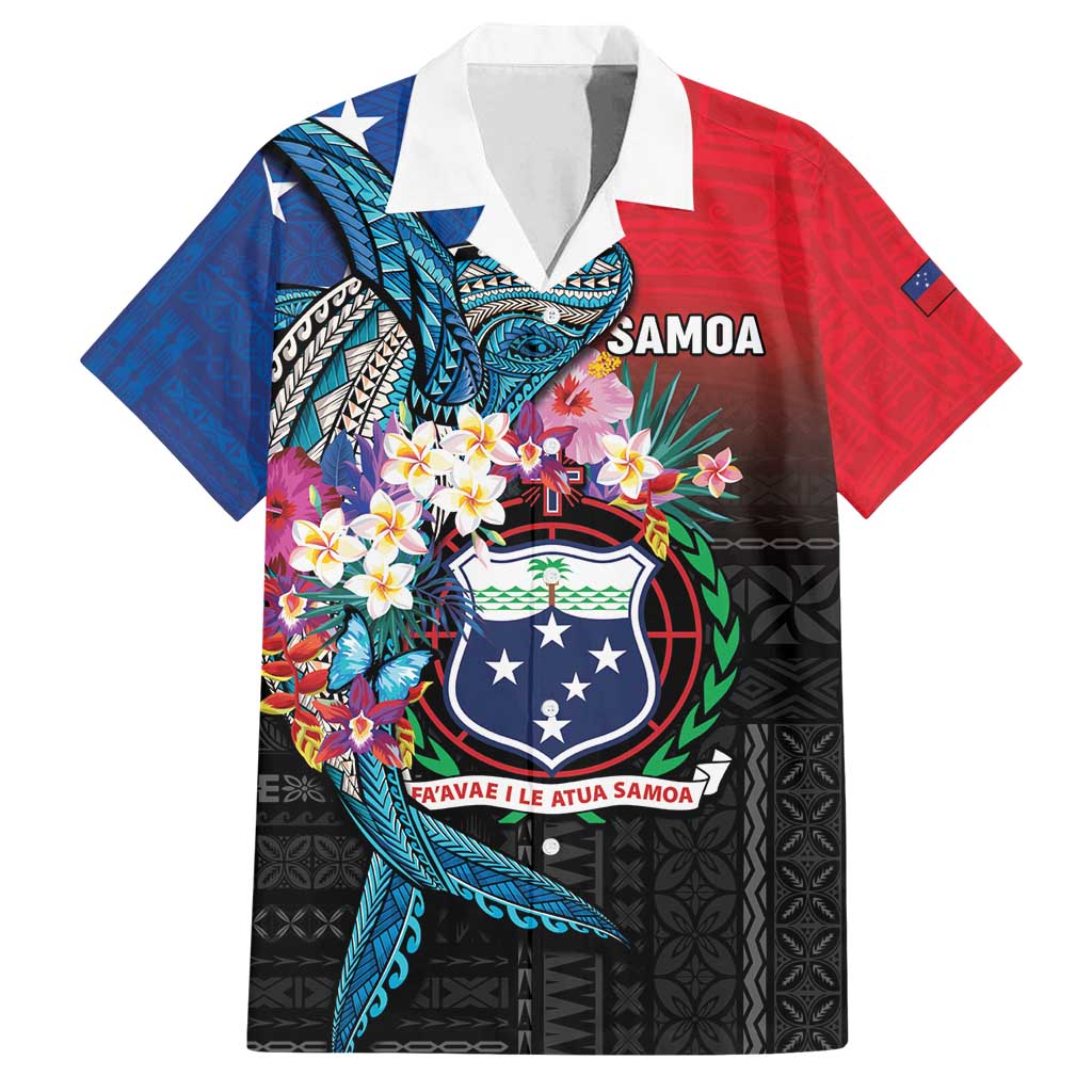 Samoa Family Matching Off Shoulder Short Dress and Hawaiian Shirt Humpback Whale Siapo Pattern LT05 Dad's Shirt - Short Sleeve Blue - Polynesian Pride