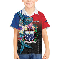 Samoa Family Matching Off Shoulder Short Dress and Hawaiian Shirt Humpback Whale Siapo Pattern LT05 Son's Shirt Blue - Polynesian Pride