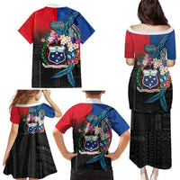 Samoa Family Matching Puletasi and Hawaiian Shirt Humpback Whale Siapo Pattern LT05 - Polynesian Pride