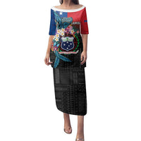Samoa Family Matching Puletasi and Hawaiian Shirt Humpback Whale Siapo Pattern LT05 Mom's Dress Blue - Polynesian Pride