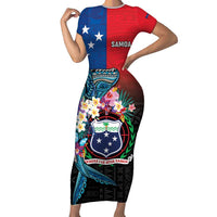 Samoa Family Matching Short Sleeve Bodycon Dress and Hawaiian Shirt Humpback Whale Siapo Pattern