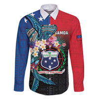 Samoa Family Matching Summer Maxi Dress and Hawaiian Shirt Humpback Whale Siapo Pattern LT05 Dad's Shirt - Long Sleeve Blue - Polynesian Pride