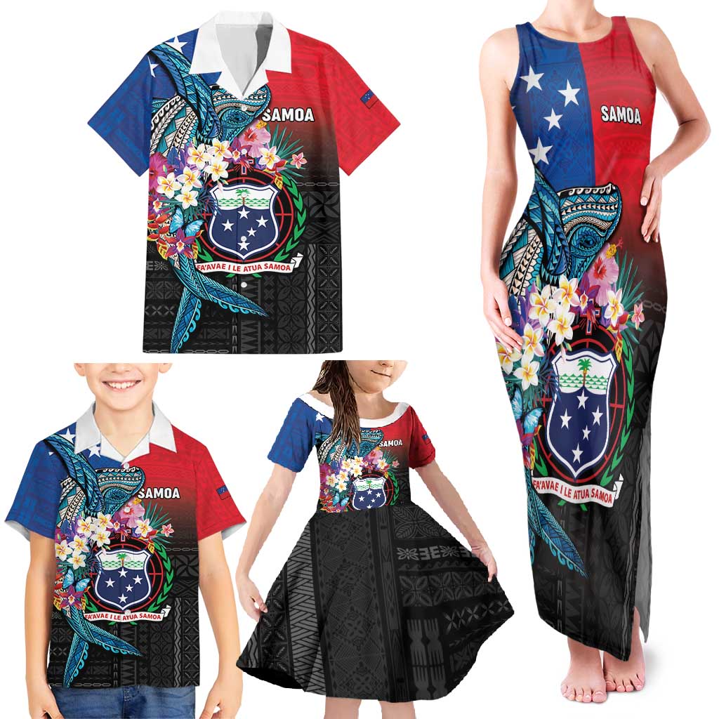Samoa Family Matching Tank Maxi Dress and Hawaiian Shirt Humpback Whale Siapo Pattern LT05 - Polynesian Pride