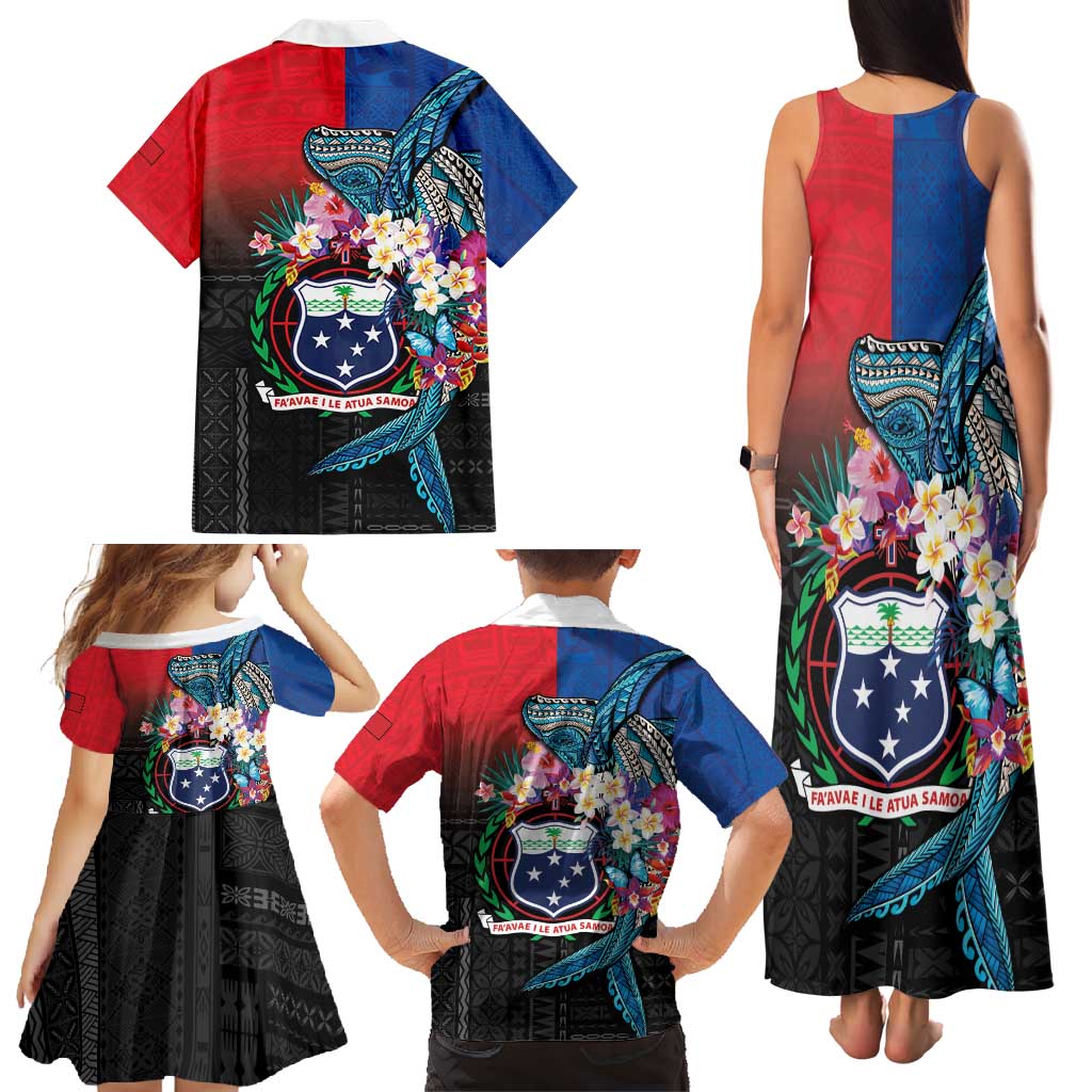 Samoa Family Matching Tank Maxi Dress and Hawaiian Shirt Humpback Whale Siapo Pattern LT05 - Polynesian Pride
