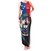 Samoa Family Matching Tank Maxi Dress and Hawaiian Shirt Humpback Whale Siapo Pattern LT05 Mom's Dress Blue - Polynesian Pride