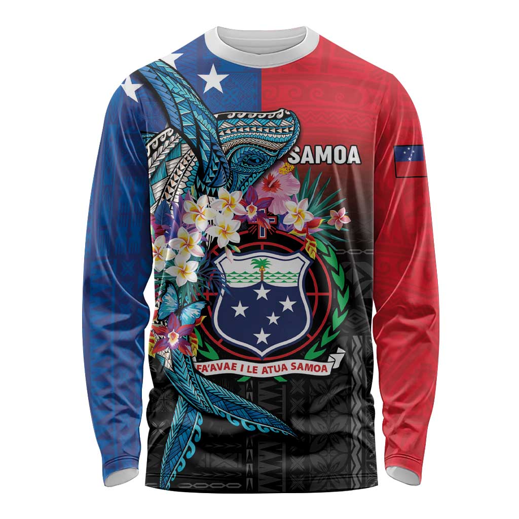 Samoa Long Sleeve Shirt Humpback Whale Siapo Pattern