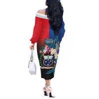 Samoa Off The Shoulder Long Sleeve Dress Humpback Whale Siapo Pattern