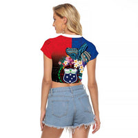 Samoa Raglan Cropped T Shirt Humpback Whale Siapo Pattern