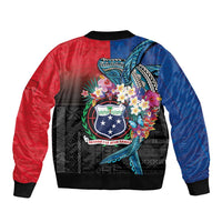 Samoa Sleeve Zip Bomber Jacket Humpback Whale Siapo Pattern