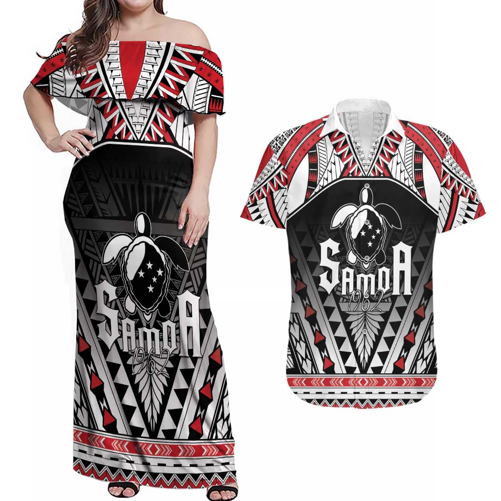 Samoa Independence Day Couples Matching Off Shoulder Maxi Dress and Hawaiian Shirt Proud To Be Samoan LT05 Black - Polynesian Pride