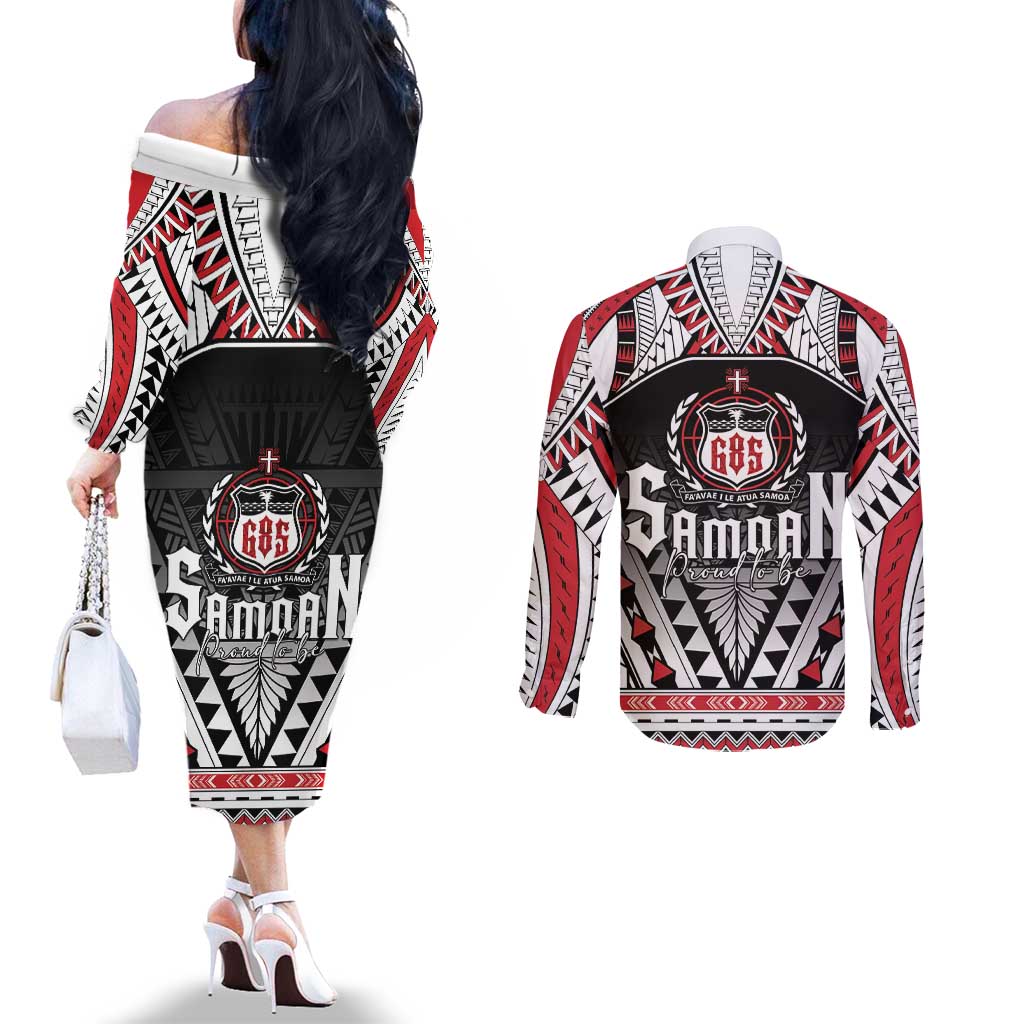 Samoa Independence Day Couples Matching Off The Shoulder Long Sleeve Dress and Long Sleeve Button Shirt Proud To Be Samoan