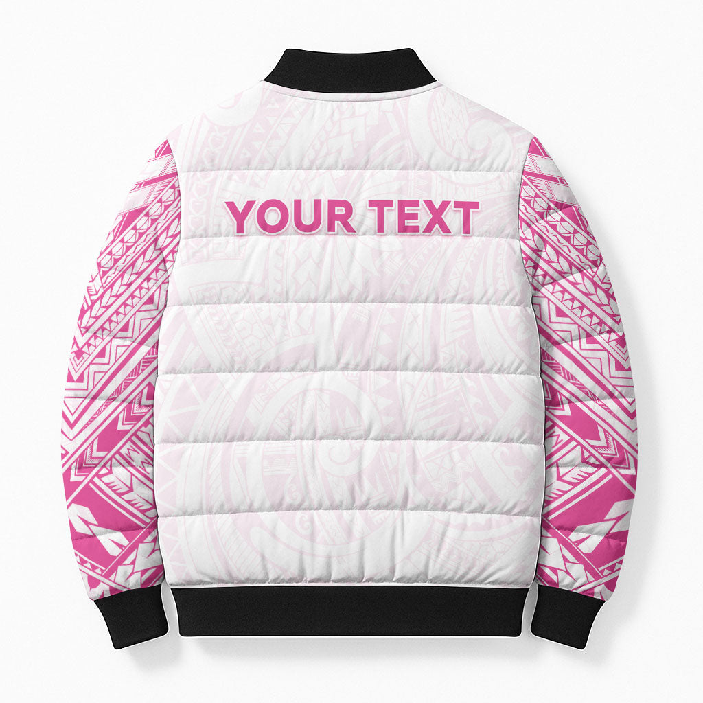 Personalised New Zealand Aotearoa Bomber Puffer Jacket Nurse Tribal Pink Version LT05 - Polynesian Pride