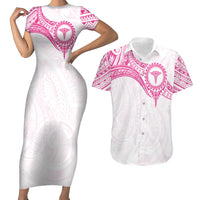 Personalised New Zealand Aotearoa Couples Matching Short Sleeve Bodycon Dress and Hawaiian Shirt Nurse Tribal Pink Version
