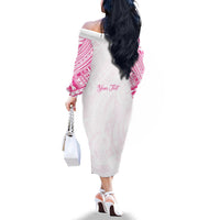 Personalised New Zealand Aotearoa Family Matching Off The Shoulder Long Sleeve Dress and Hawaiian Shirt Nurse Tribal Pink Version
