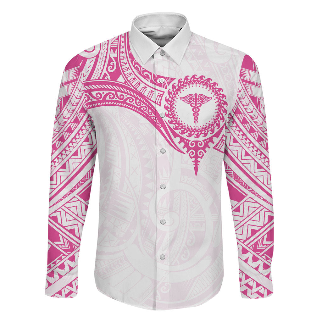 Personalised New Zealand Aotearoa Family Matching Off Shoulder Maxi Dress and Hawaiian Shirt Nurse Tribal Pink Version