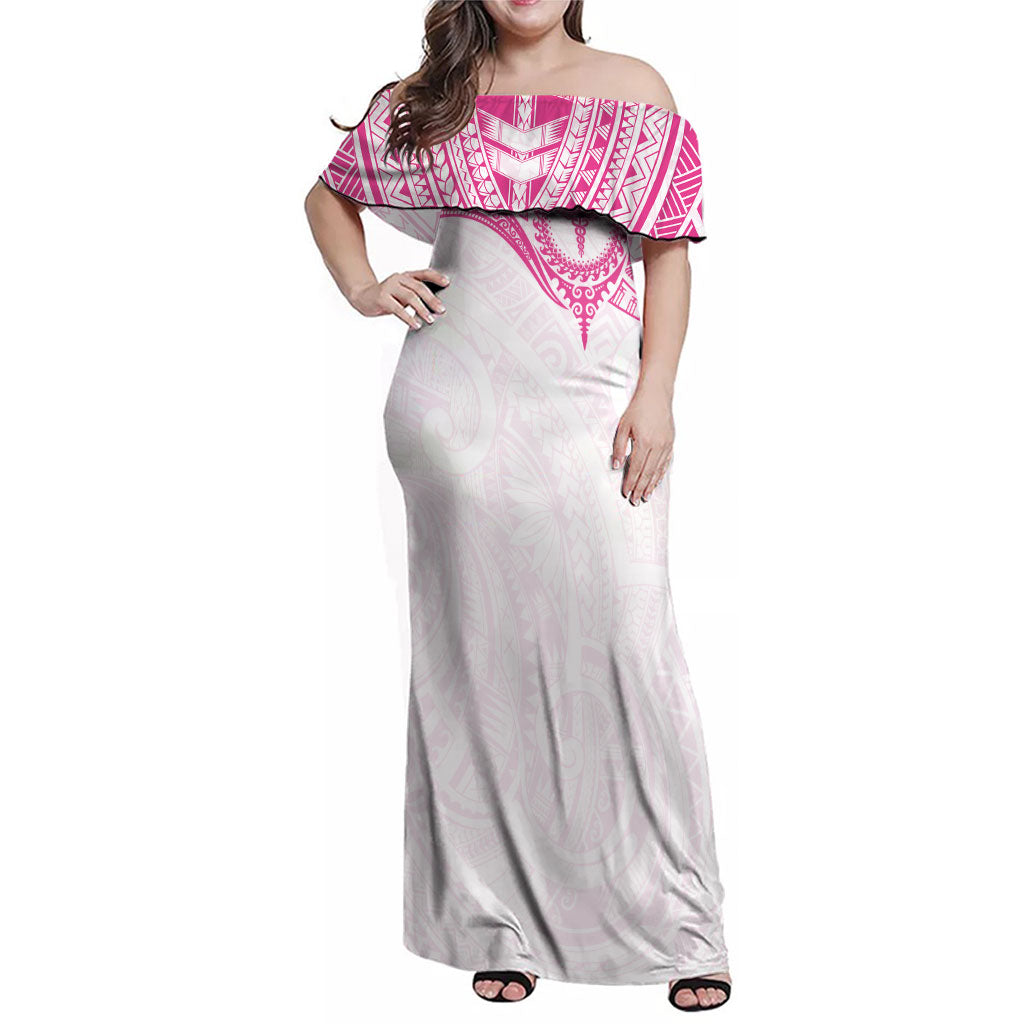 Personalised New Zealand Aotearoa Family Matching Off Shoulder Maxi Dress and Hawaiian Shirt Nurse Tribal Pink Version