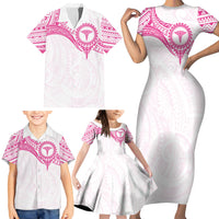 Personalised New Zealand Aotearoa Family Matching Short Sleeve Bodycon Dress and Hawaiian Shirt Nurse Tribal Pink Version
