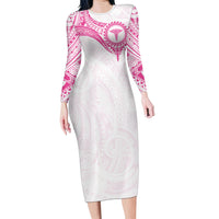 Personalised New Zealand Aotearoa Long Sleeve Bodycon Dress Nurse Tribal Pink Version