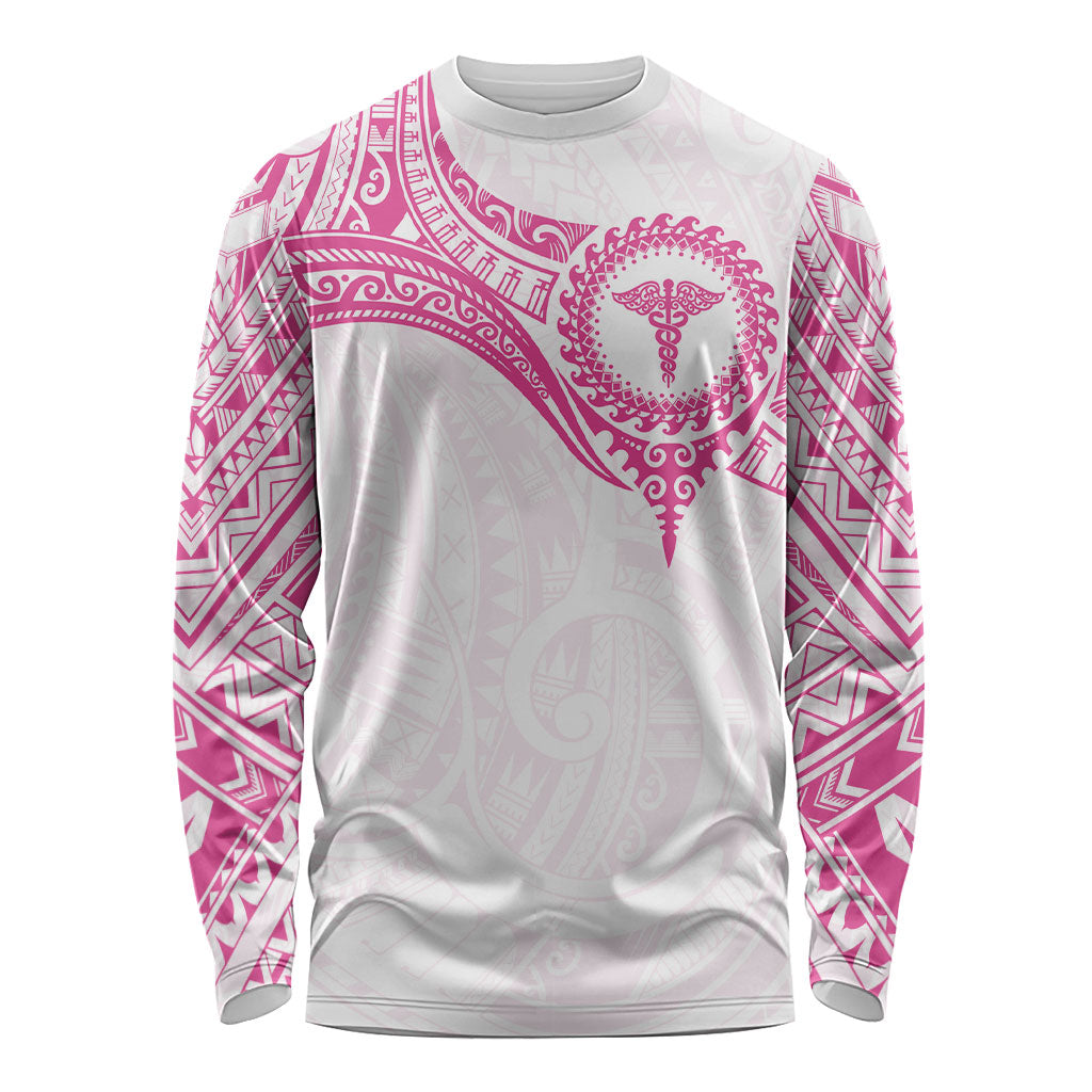 Personalised New Zealand Aotearoa Long Sleeve Shirt Nurse Tribal Pink Version