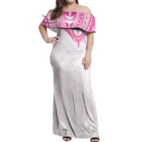 Personalised New Zealand Aotearoa Off Shoulder Maxi Dress Nurse Tribal Pink Version LT05 Women Pink - Polynesian Pride