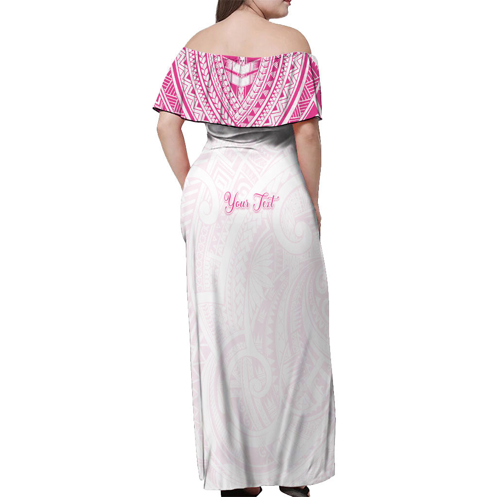 Personalised New Zealand Aotearoa Off Shoulder Maxi Dress Nurse Tribal Pink Version LT05 - Polynesian Pride