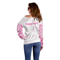 Personalised New Zealand Aotearoa Off Shoulder Sweater Nurse Tribal Pink Version LT05 - Polynesian Pride
