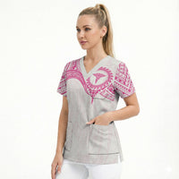 Personalised New Zealand Aotearoa Scrub Top Nurse Tribal Pink Version